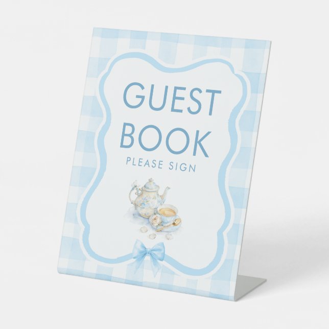 Guest Book Tea Party Blue Shower Table Sign (Front)