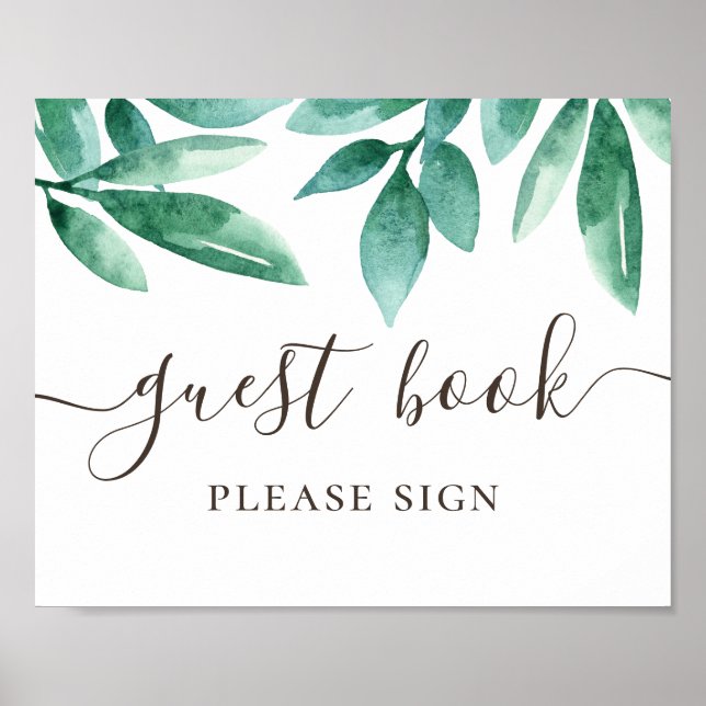 Guest book. Watercolor greenery woodland wedding Poster (Front)