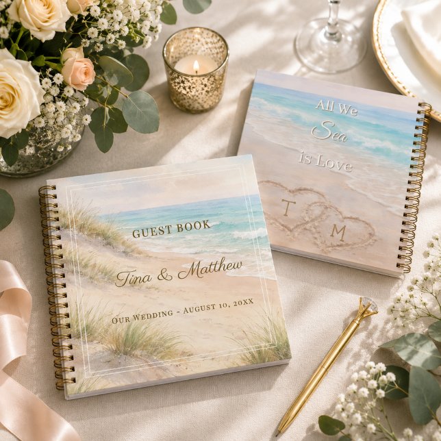 Guest Book Wedding Beach Hearts Sand Monogrammed  (Creator Uploaded)