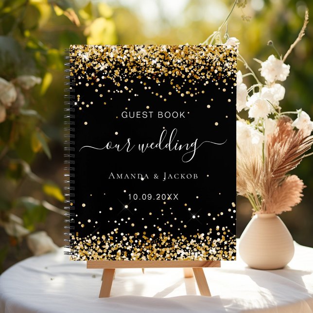 Guest book wedding black gold confetti budget (Creator Uploaded)