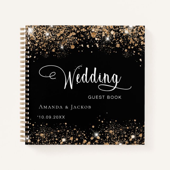 Guest book wedding black gold glitter names (Front)