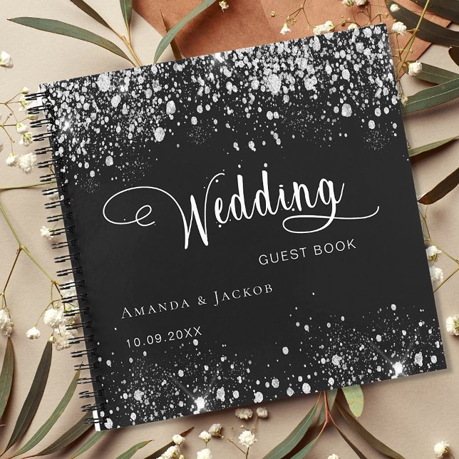 Guest book wedding black silver glitter names (Creator Uploaded)