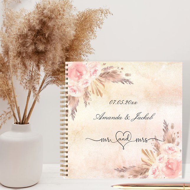 Guest book wedding blush flowers pampas grass  (Creator Uploaded)