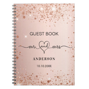 Guest book wedding blush rose gold glitter mr mrs
