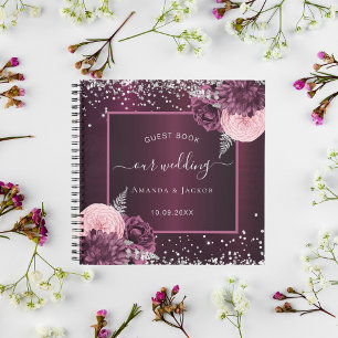 Guest book wedding burgundy silver floral