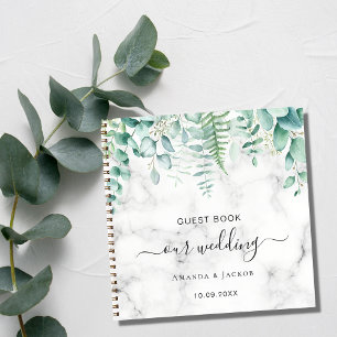 Guest book wedding eucalyptus greenery marble