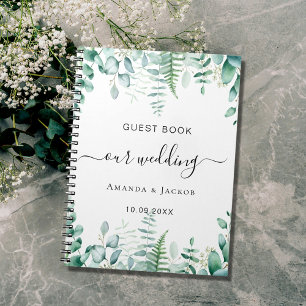 Guest book wedding eucalyptus greenery woodland