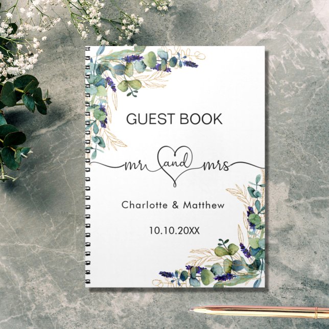 Guest book wedding eucalyptus mr mrs hearat script (Creator Uploaded)