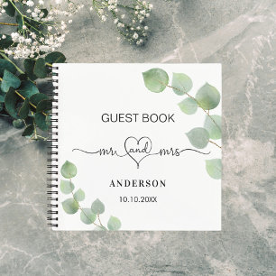 Guest book wedding eucalyptus mr mrs heart