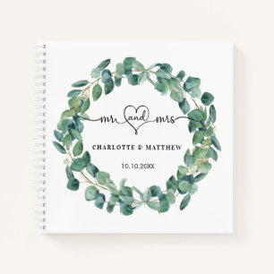 Guest book wedding eucalyptus wreath mr mrs heart