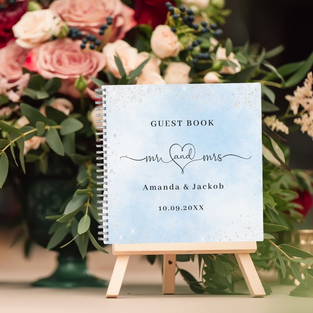 Guest book wedding light blue silver mr mrs heart (Creator Uploaded)