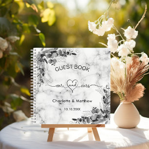Guest book wedding marble eucalyptus mr mrs