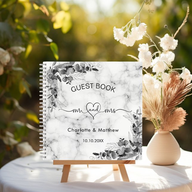 Guest book wedding marble eucalyptus mr mrs (Creator Uploaded)