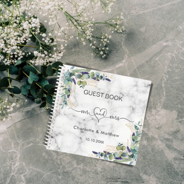 Guest book wedding marble eucalyptus mr mrs (Creator Uploaded)