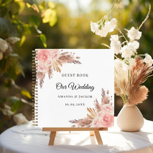 Guest Book Wedding pampas grass beige pink