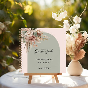 Guest book wedding pink arch taupe roses sage