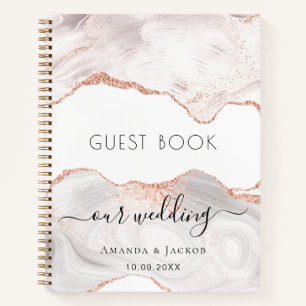 Guest book wedding rose gold marble agate