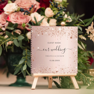 Guest book wedding rose gold names script