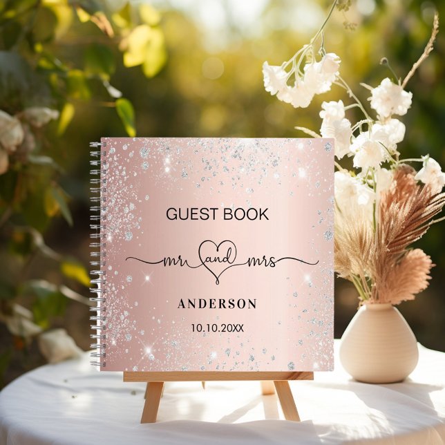 Guest book wedding rose gold silver glitter heart (Creator Uploaded)