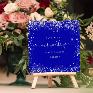 Guest book wedding royal blue silver glitter