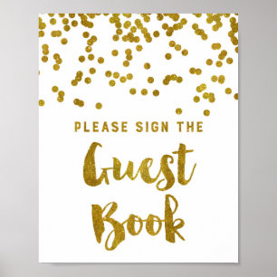 Guest Book Wedding Sign Gold Confetti
