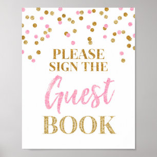 Guest Book Wedding Sign Gold Pink Confetti