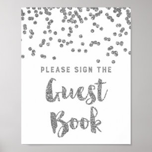 Guest Book Wedding Sign Silver Confetti