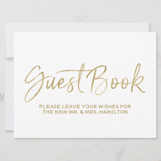 Guest Book Wedding Sign | Stylish Gold Lettered (Front)