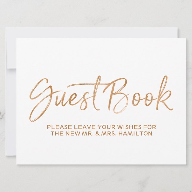 Guest Book Wedding Sign | Stylish Gold Rose (Front)