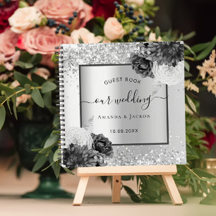 Guest book wedding silver florals elegant