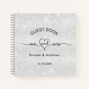 Guest book wedding silver glitter mr mrs name