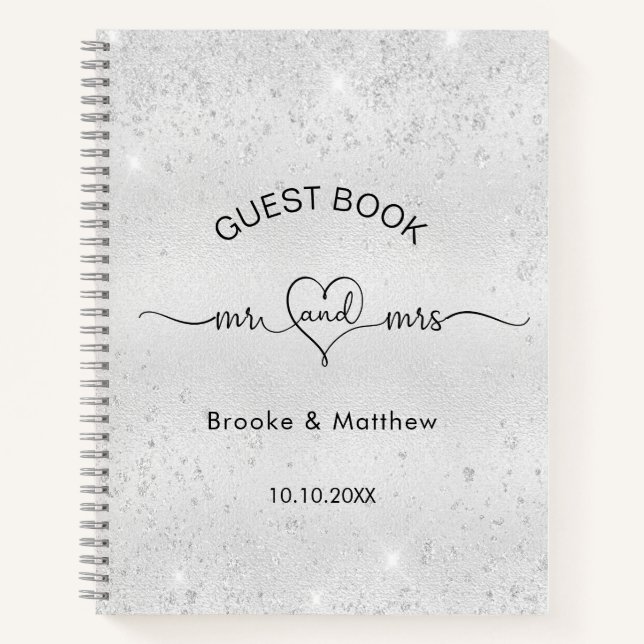Guest book wedding silver glitter mr mrs name (Front)