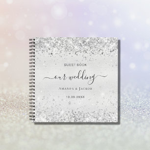 Guest book wedding silver glitter names elegant