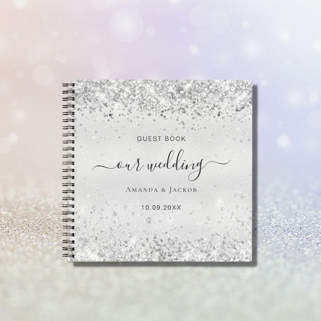 Guest book wedding silver glitter names elegant (Creator Uploaded)