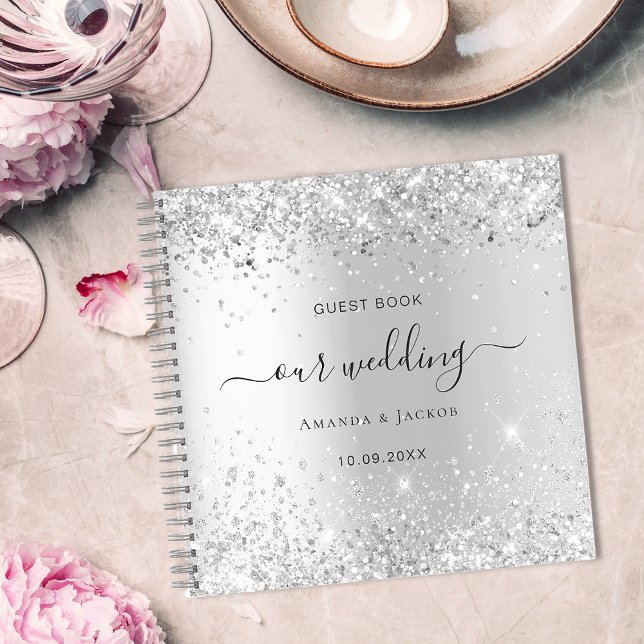 Guest book wedding silver glitter names elegant (Creator Uploaded)