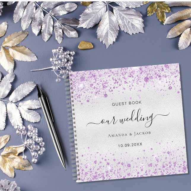 Guest book wedding silver lavender glitter names (Creator Uploaded)