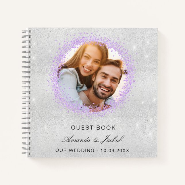 Guest book wedding silver violet glitter photo (Front)