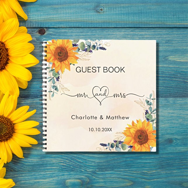 Guest book wedding sunflower eucalyptus mr mrs (Creator Uploaded)