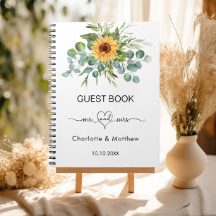 Guest book wedding sunflowers eucalyptus budget