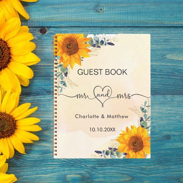Guest book wedding sunflowers eucalyptus mr mrs (Creator Uploaded)