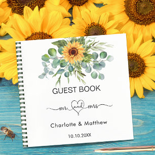Guest book wedding sunflowers eucalyptus mr mrs