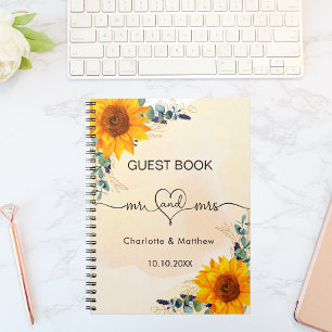 Guest book wedding sunflowers eucalyptus mr mrs
