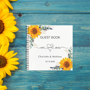 Guest book wedding sunflowers eucalyptus mr mrs
