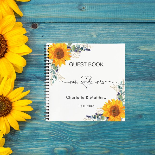 Guest book wedding sunflowers eucalyptus mr mrs (Creator Uploaded)