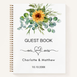 Guest book wedding sunflowers eucalyptus mr mrs