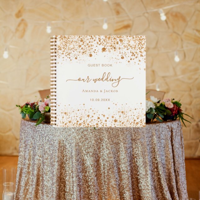 Guest book wedding white gold glitter monogram (Creator Uploaded)
