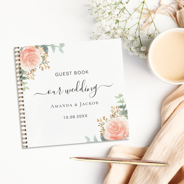 Guest book wedding white rose gold blush flowers (Creator Uploaded)