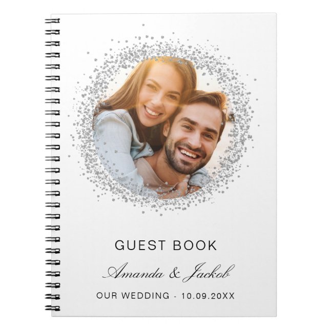 Guest book wedding white silver glitter photo (Front)