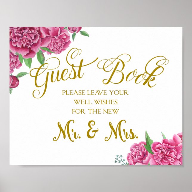 Guest book well wishes wedding sign peony rose (Front)