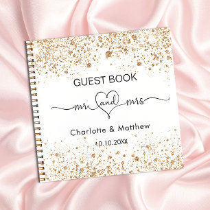 Guest book white gold mr mrs heart wedding
